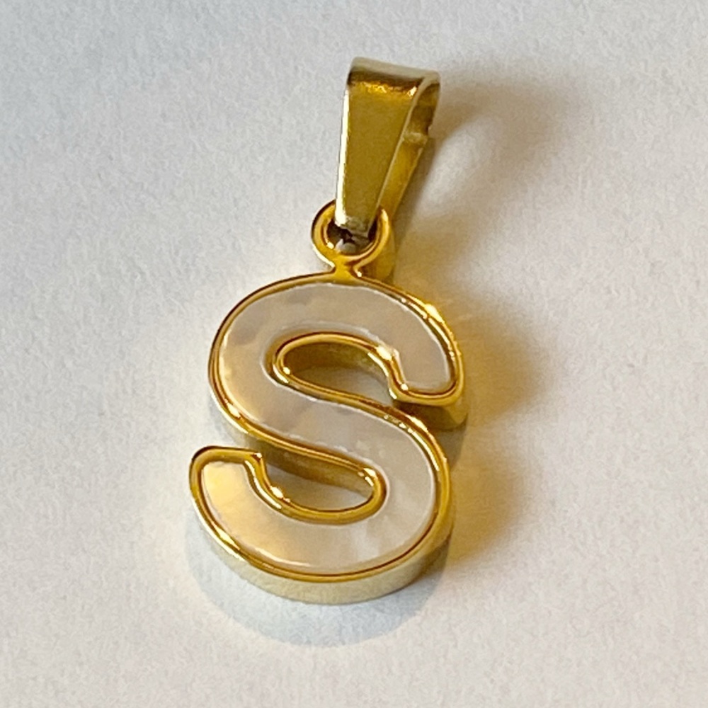 Gold Tone Mother of Pearl Initial 'S' Pendant